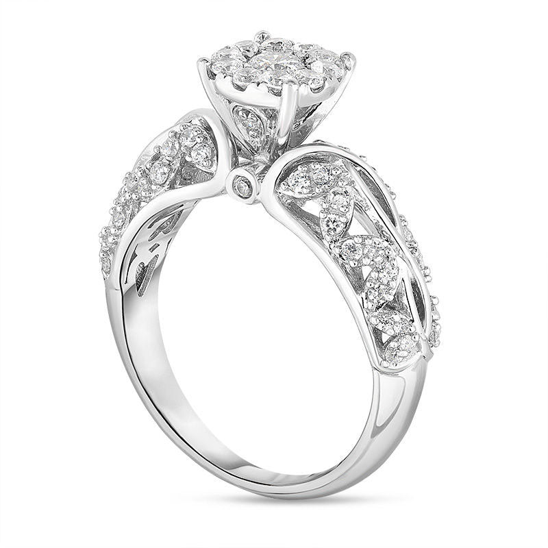 0.75 CT. T.W. Natural Diamond Frame Leaf and Vine Engagement Ring in Solid 14K White Gold