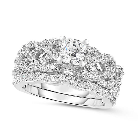 1.33 CT. T.W. Princess-Cut Natural Diamond Braid Shank Bridal Engagement Ring Set in Solid 14K White Gold