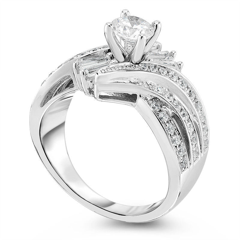 1.25 CT. T.W. Natural Diamond Multi-Row Bypass Engagement Ring in Solid 14K White Gold