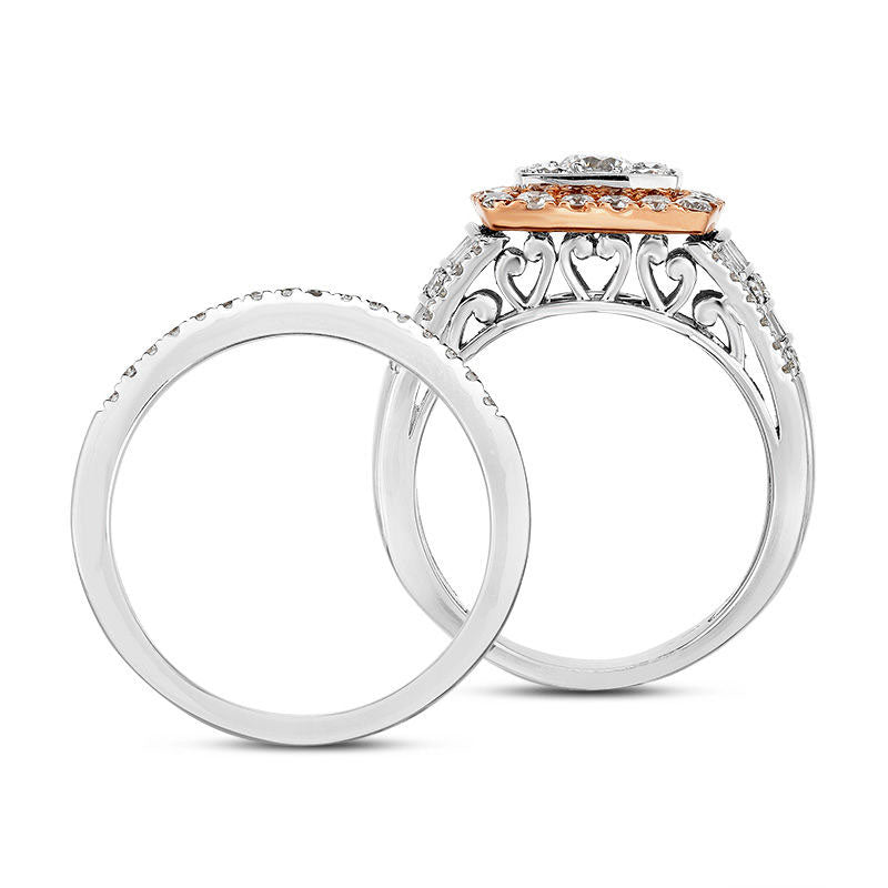 1.75 CT. T.W. Composite Natural Diamond Square Frame Stepped Shank Bridal Engagement Ring Set in Solid 14K Two-Tone Gold