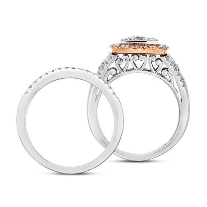 1.75 CT. T.W. Composite Natural Diamond Square Frame Stepped Shank Bridal Engagement Ring Set in Solid 14K Two-Tone Gold