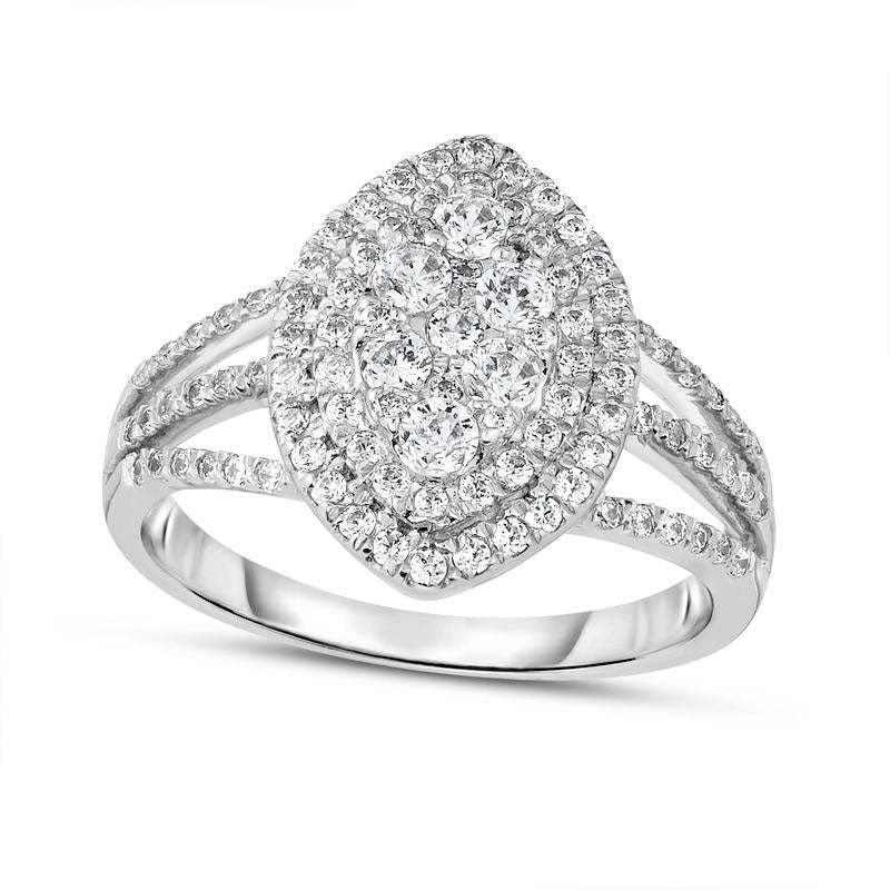0.75 CT. T.W. Composite Natural Diamond Marquise Frame Split Shank Engagement Ring in Solid 14K White Gold
