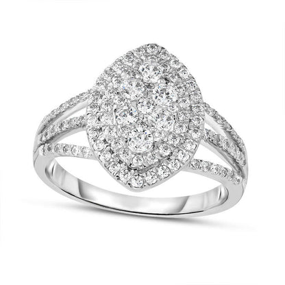 0.75 CT. T.W. Composite Natural Diamond Marquise Frame Split Shank Engagement Ring in Solid 14K White Gold