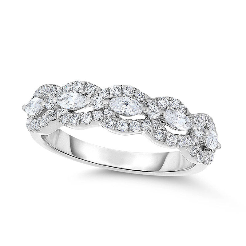 1.0 CT. T.W. Marquise and Round Natural Diamond Frame Band in Solid 14K White Gold