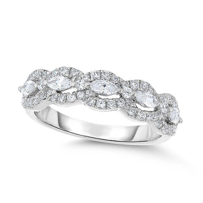 1.0 CT. T.W. Marquise and Round Natural Diamond Frame Band in Solid 14K White Gold