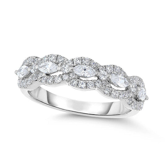 1.0 CT. T.W. Marquise and Round Natural Diamond Frame Band in Solid 14K White Gold