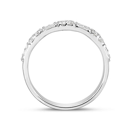 0.75 CT. T.W. Baguette and Round Natural Diamond Alternating Multi-Row Band in Solid 14K White Gold