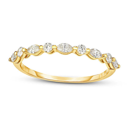 0.25 CT. T.W. Marquise and Round Natural Diamond Alternating Stackable Band in Solid 14K Gold