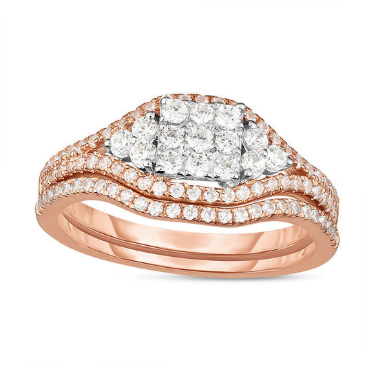 0.63 CT. T.W. Composite Natural Diamond Square Frame Bridal Engagement Ring Set in Solid 14K Two-Tone Gold