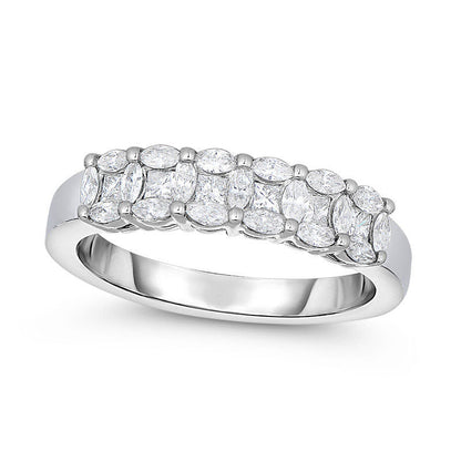 0.63 CT. T.W. Marquise and Princess-Cut Composite Natural Diamond Six Stone Anniversary Band in Solid 14K White Gold