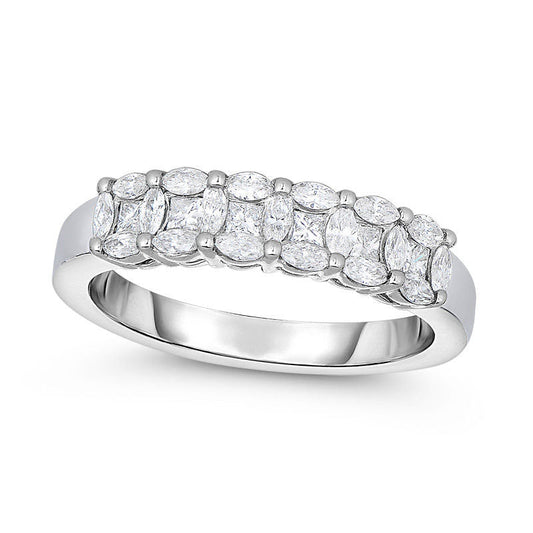 0.63 CT. T.W. Marquise and Princess-Cut Composite Natural Diamond Six Stone Anniversary Band in Solid 14K White Gold