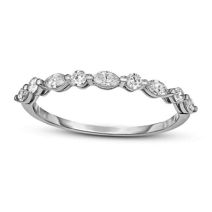 0.25 CT. T.W. Marquise and Round Natural Diamond Alternating Stackable Band in Solid 14K White Gold