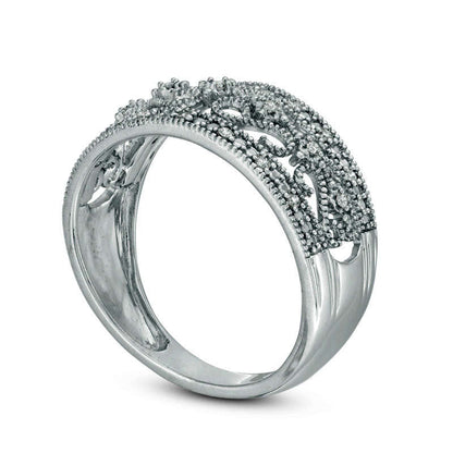 0.10 CT. T.W. Natural Diamond Filigree Antique Vintage-Style Ring in Sterling Silver