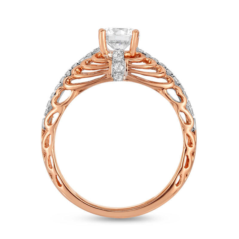 0.63 CT. T.W. Natural Diamond Cathedral Antique Vintage-Style Engagement Ring in Solid 14K Rose Gold
