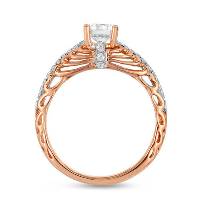 0.63 CT. T.W. Natural Diamond Cathedral Antique Vintage-Style Engagement Ring in Solid 14K Rose Gold