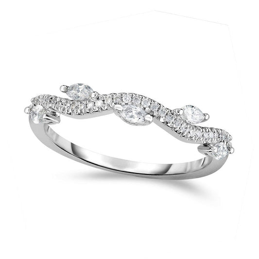0.33 CT. T.W. Marquise and Round Natural Diamond Wave Vine Stackable Band in Solid 14K White Gold