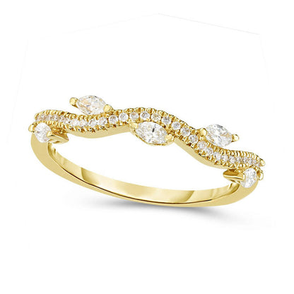 0.33 CT. T.W. Marquise and Round Natural Diamond Wave Vine Stackable Band in Solid 14K Gold