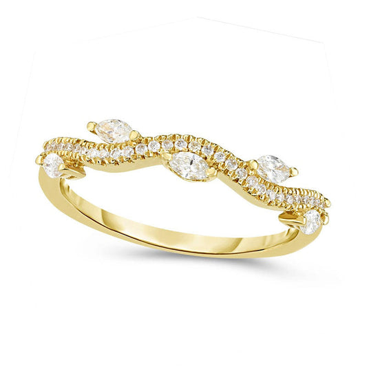 0.33 CT. T.W. Marquise and Round Natural Diamond Wave Vine Stackable Band in Solid 14K Gold