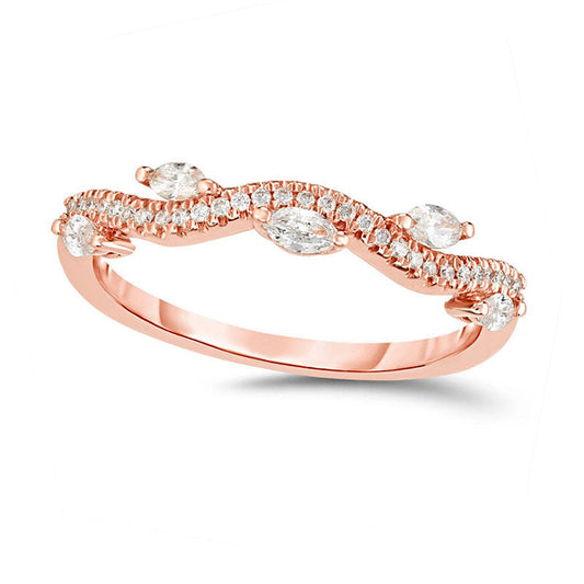 0.33 CT. T.W. Marquise and Round Natural Diamond Wave Vine Stackable Band in Solid 14K Rose Gold