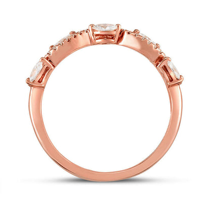 0.33 CT. T.W. Marquise and Round Natural Diamond Wave Vine Stackable Band in Solid 14K Rose Gold
