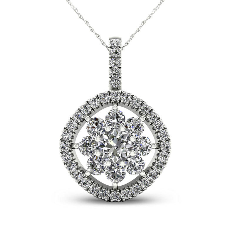 0.38 CT. T.W. Natural Diamond Flower Tilted Cushion Frame Pendant in 10K White Gold