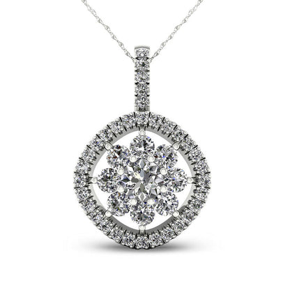 0.38 CT. T.W. Natural Diamond Flower Tilted Cushion Frame Pendant in 10K White Gold