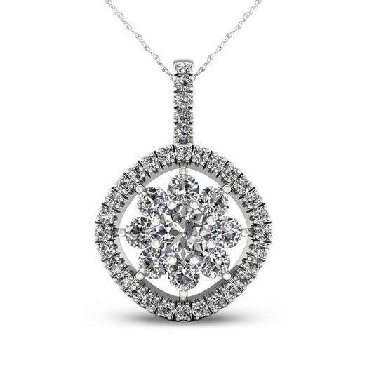 0.38 CT. T.W. Natural Diamond Flower Tilted Cushion Frame Pendant in 10K White Gold
