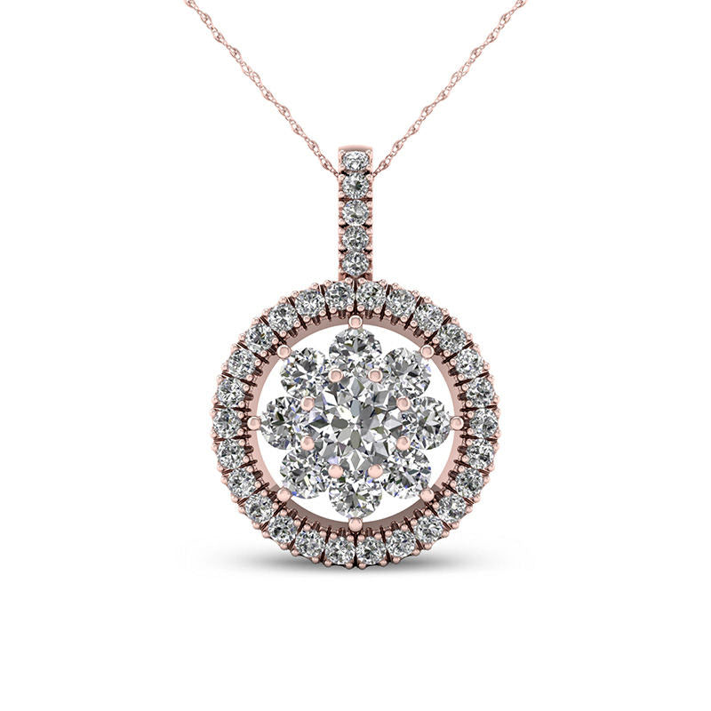 0.38 CT. T.W. Natural Diamond Flower Circle Frame Pendant in 10K Rose Gold