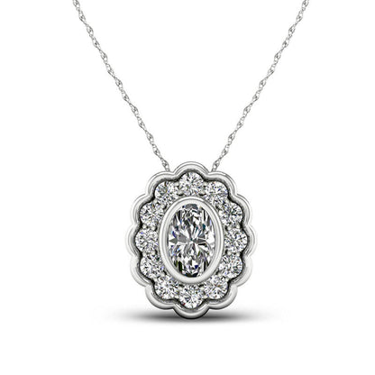 0.5 CT. T.W. Oval Natural Diamond Flower Frame Pendant in 10K White Gold