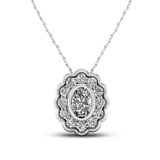 0.5 CT. T.W. Oval Natural Diamond Flower Frame Pendant in 10K White Gold