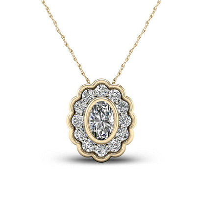 0.5 CT. T.W. Oval Natural Diamond Flower Frame Pendant in 10K Yellow Gold