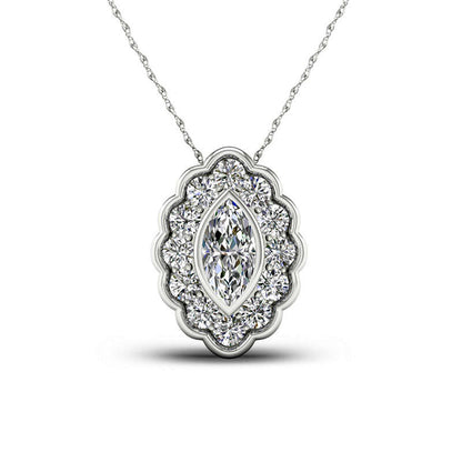 0.5 CT. T.W. Marquise Natural Diamond Flower Frame Pendant in 10K White Gold