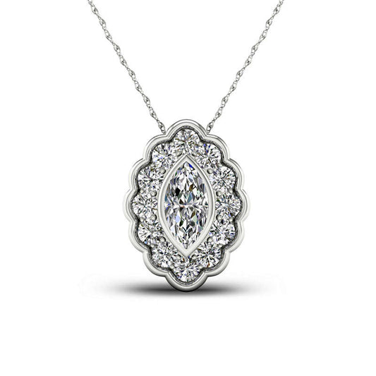0.5 CT. T.W. Marquise Natural Diamond Flower Frame Pendant in 10K White Gold
