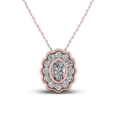 0.5 CT. T.W. Oval Natural Diamond Flower Frame Pendant in 10K Rose Gold