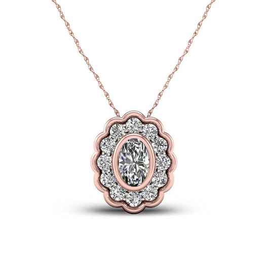 0.5 CT. T.W. Oval Natural Diamond Flower Frame Pendant in 10K Rose Gold