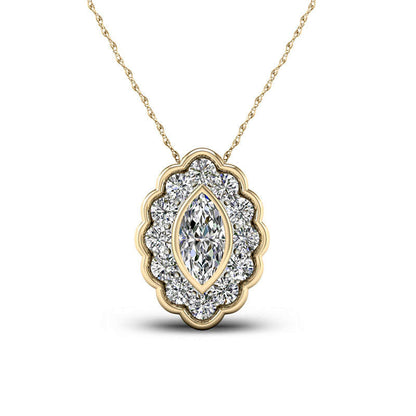 0.5 CT. T.W. Marquise Natural Diamond Flower Frame Pendant in 10K Yellow Gold