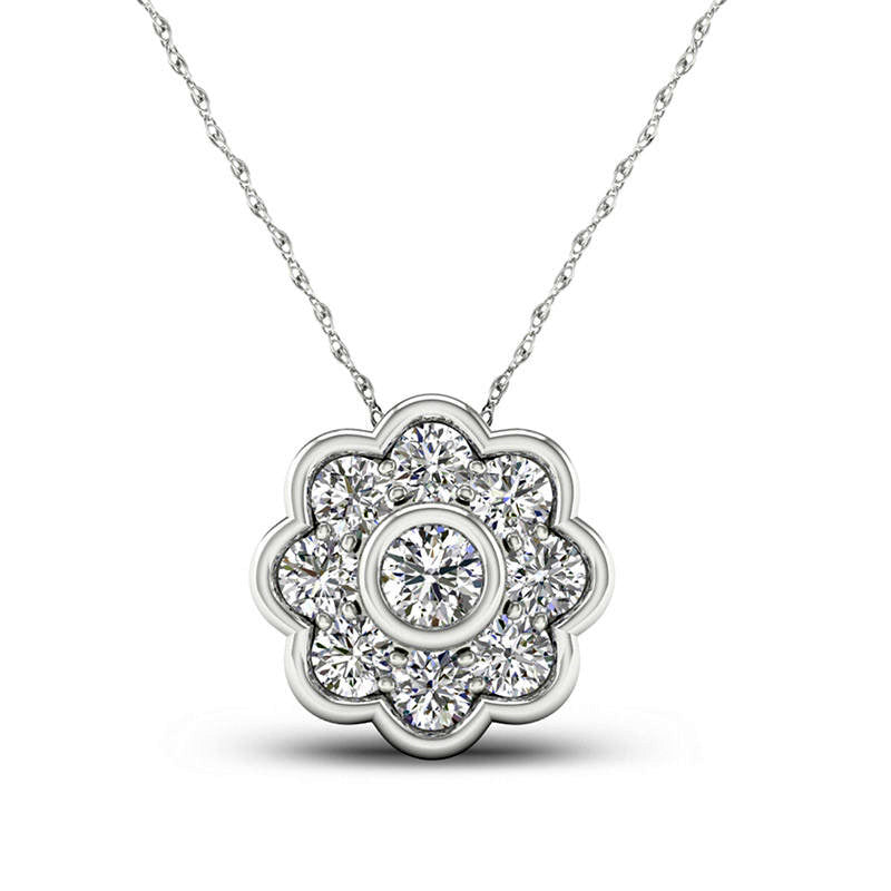 0.5 CT. T.W. Natural Diamond Flower Frame Pendant in 10K White Gold