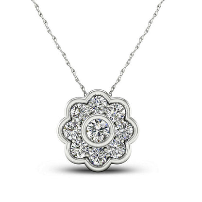0.5 CT. T.W. Natural Diamond Flower Frame Pendant in 10K White Gold