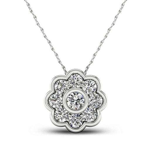 0.5 CT. T.W. Natural Diamond Flower Frame Pendant in 10K White Gold
