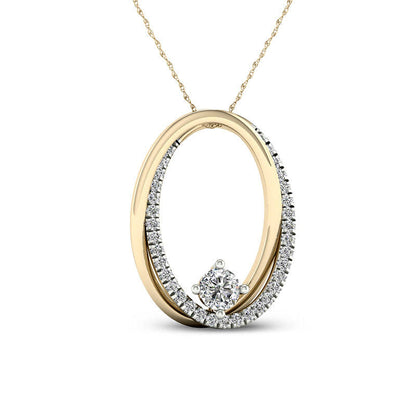 0.38 CT. T.W. Natural Diamond Interlocking Double Oval Pendant in 10K Yellow Gold