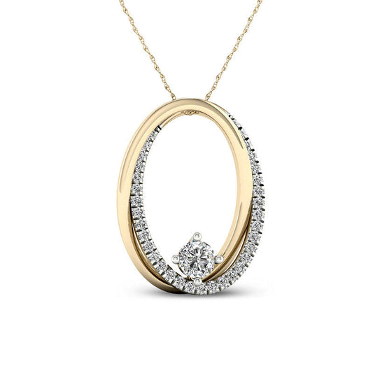 0.38 CT. T.W. Natural Diamond Interlocking Double Oval Pendant in 10K Yellow Gold