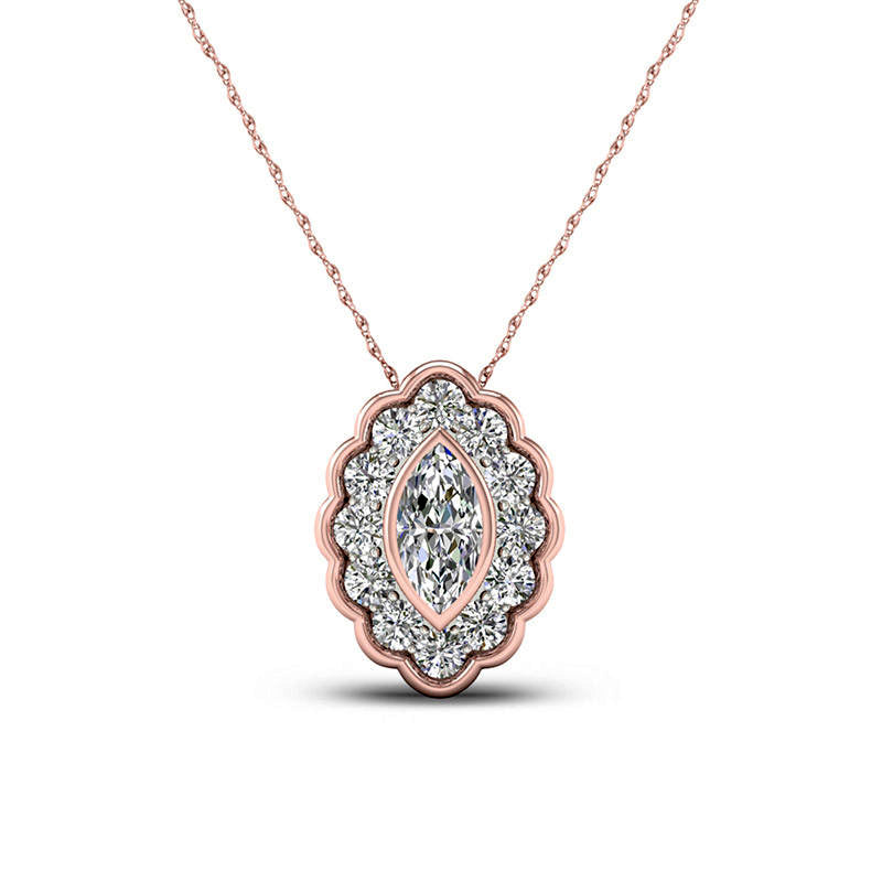 0.5 CT. T.W. Marquise Natural Diamond Flower Frame Pendant in 10K Rose Gold