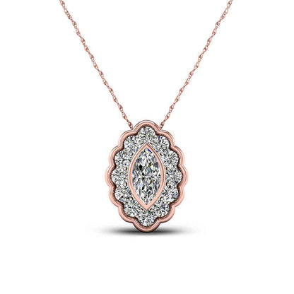 0.5 CT. T.W. Marquise Natural Diamond Flower Frame Pendant in 10K Rose Gold