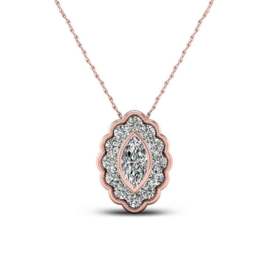 0.5 CT. T.W. Marquise Natural Diamond Flower Frame Pendant in 10K Rose Gold