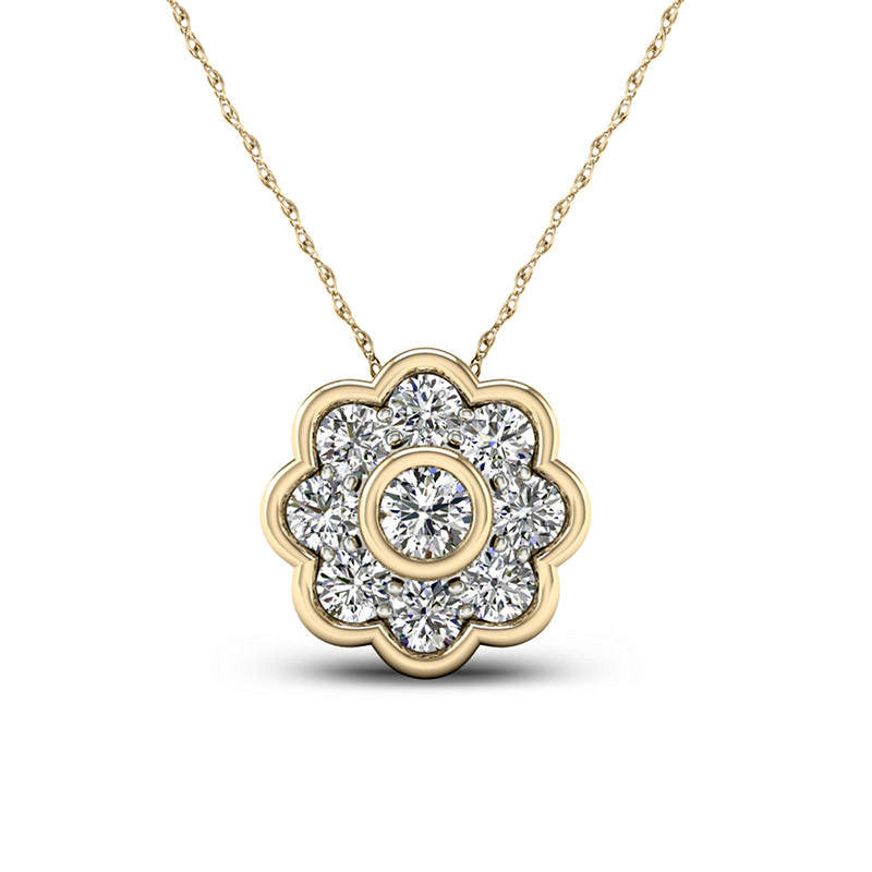 0.5 CT. T.W. Natural Diamond Flower Frame Pendant in 10K Yellow Gold