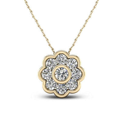 0.5 CT. T.W. Natural Diamond Flower Frame Pendant in 10K Yellow Gold