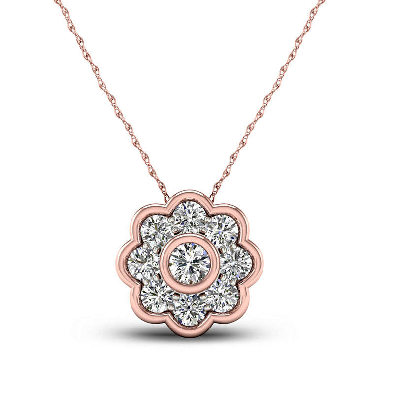 0.5 CT. T.W. Natural Diamond Flower Frame Pendant in 10K Rose Gold
