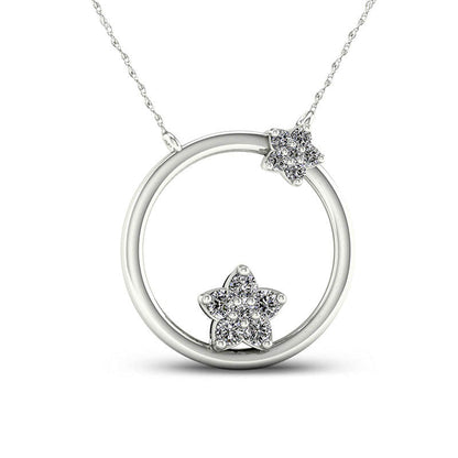 0.2 CT. T.W. Natural Diamond Double Star Circle Necklace in 10K White Gold