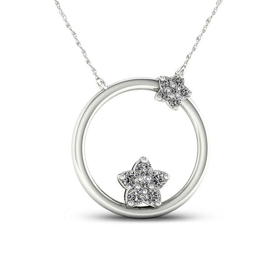 0.2 CT. T.W. Natural Diamond Double Star Circle Necklace in 10K White Gold