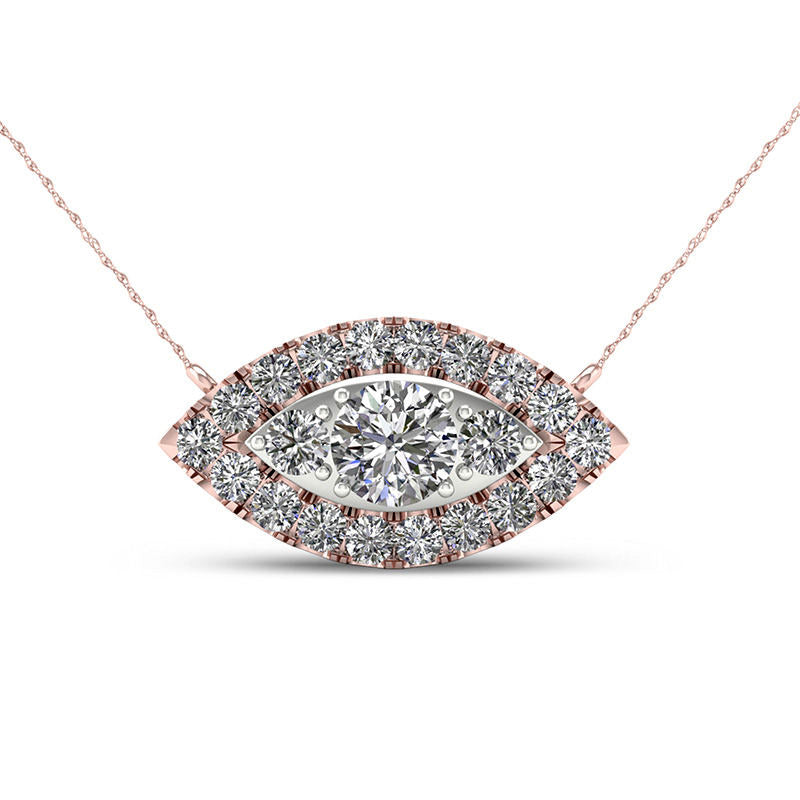 0.25 CT. T.W. Composite Natural Diamond Marquise Frame Necklace in 10K Rose Gold